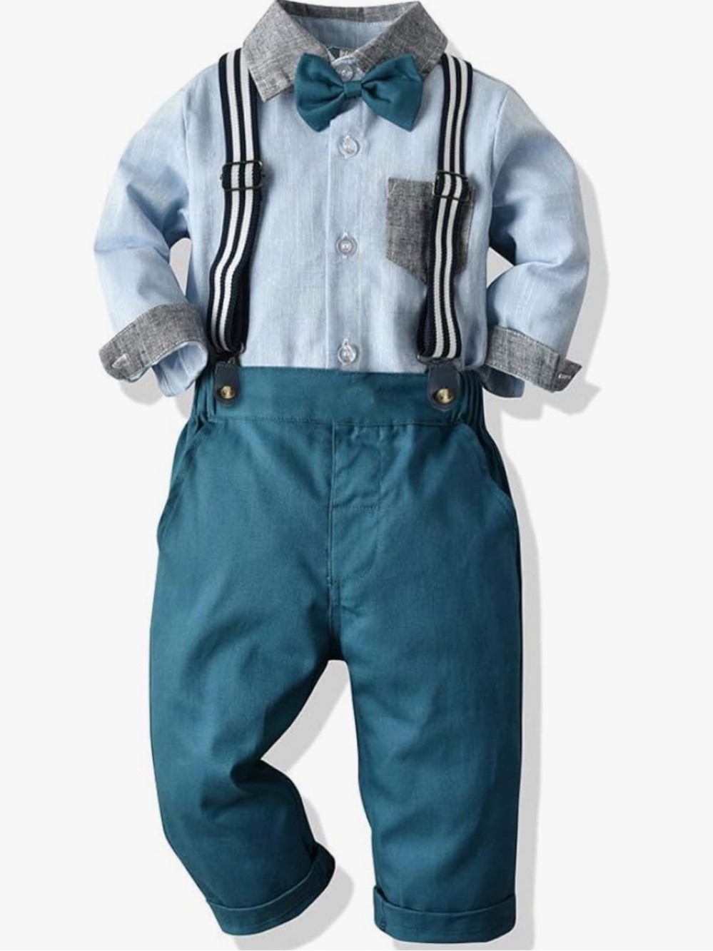 ❤️ Toddler Boys Long Sleeve Gentleman Bowtie Overalls Outfit Suits Set New